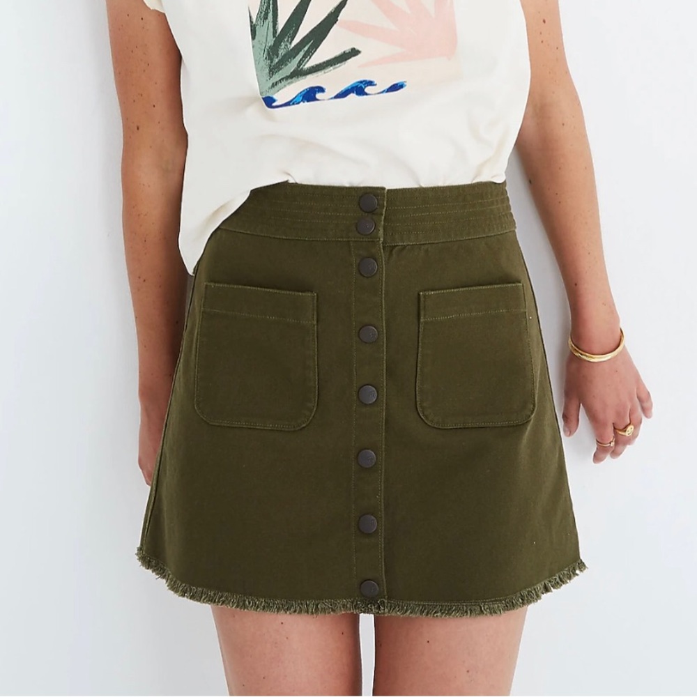 Madewell Raw-Hem A-Line Mini Skirt in Kale